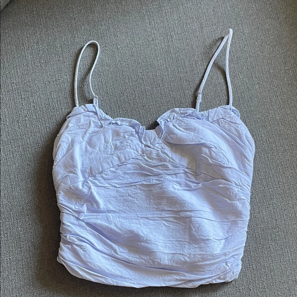Zara Ruffle Crop Blue Ruched Top - Picture 2 of 10